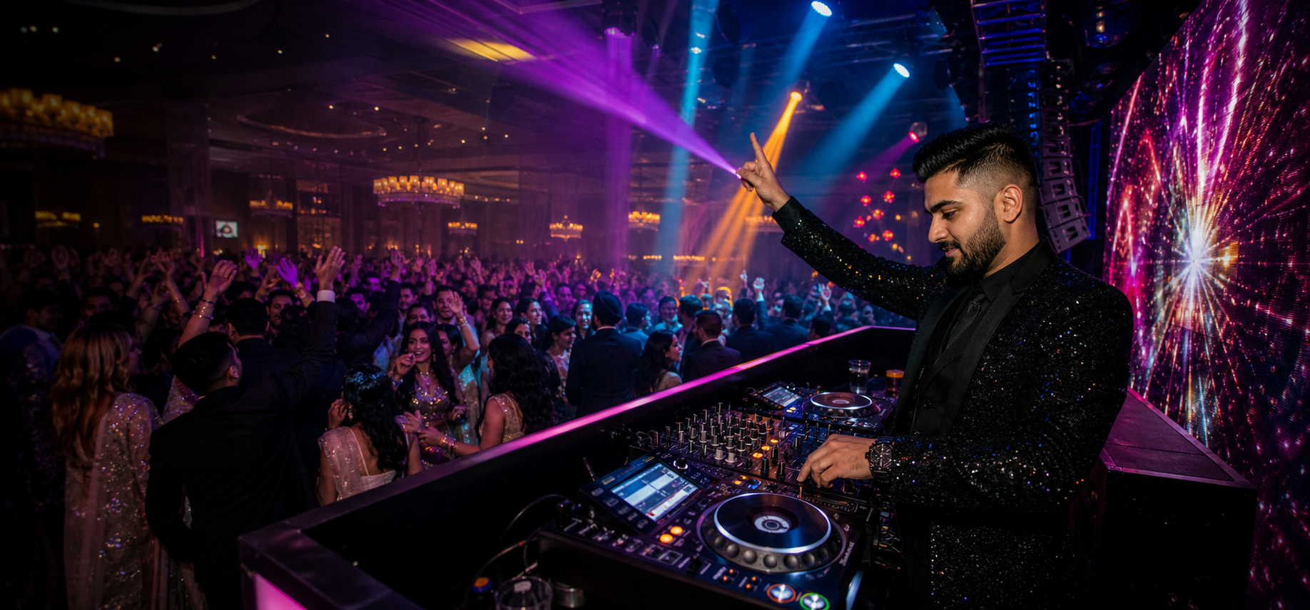 DJ event with colorful lights and a dance floor
